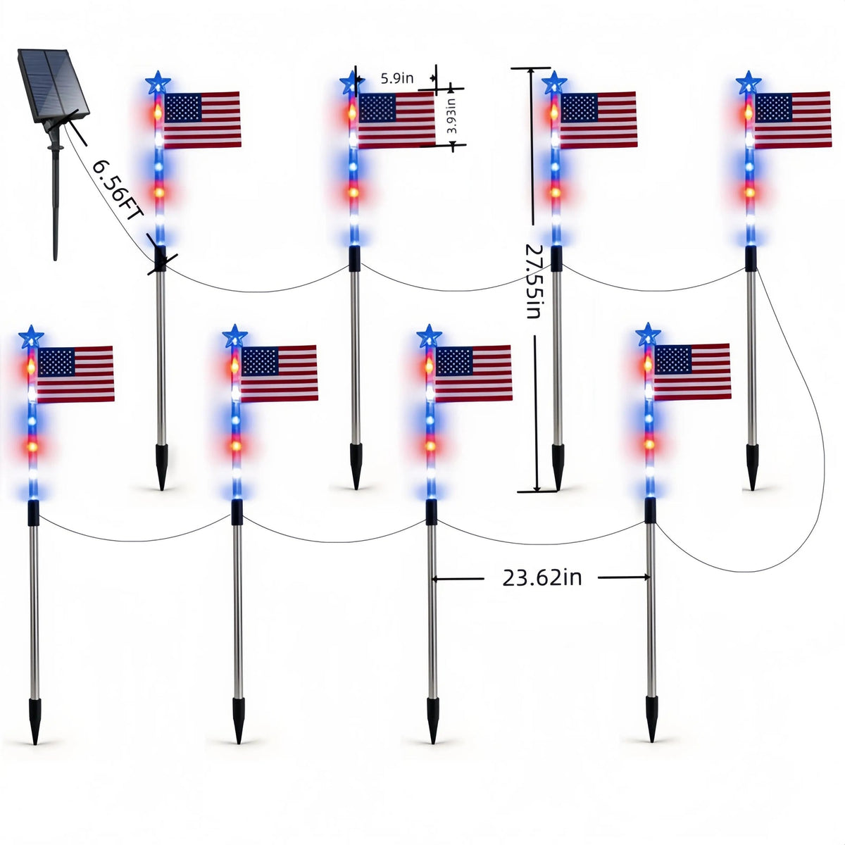 MADE IN USA-8-Piece Flag Light Set🔥 – 4th of July Decorations✨