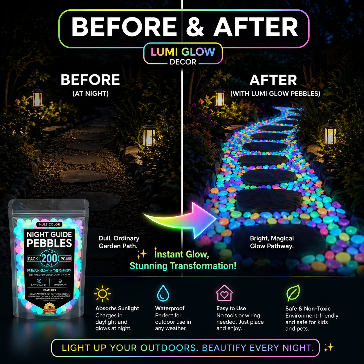 🌈Colorful Glow-in-the-Dark Garden Stones