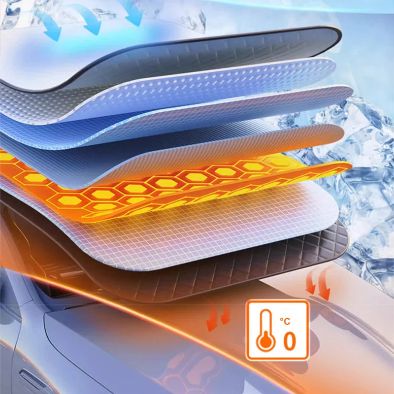 Car Windshield Cover with Suction Cups – prevents frost & snow. Keeps car cool in summer, no scraping in winter! 🛡️✅