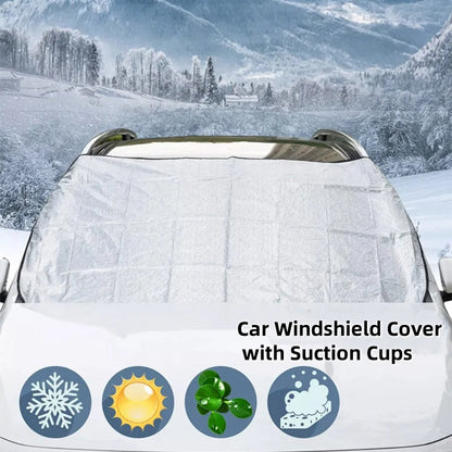 Car Windshield Cover with Suction Cups – prevents frost & snow. Keeps car cool in summer, no scraping in winter! 🛡️✅