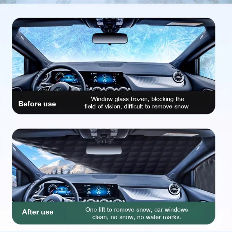 Car Windshield Cover with Suction Cups – prevents frost & snow. Keeps car cool in summer, no scraping in winter! 🛡️✅