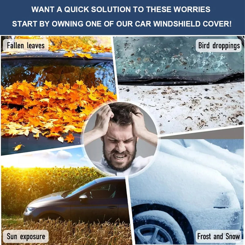Car Windshield Cover with Suction Cups – prevents frost & snow. Keeps car cool in summer, no scraping in winter! 🛡️✅
