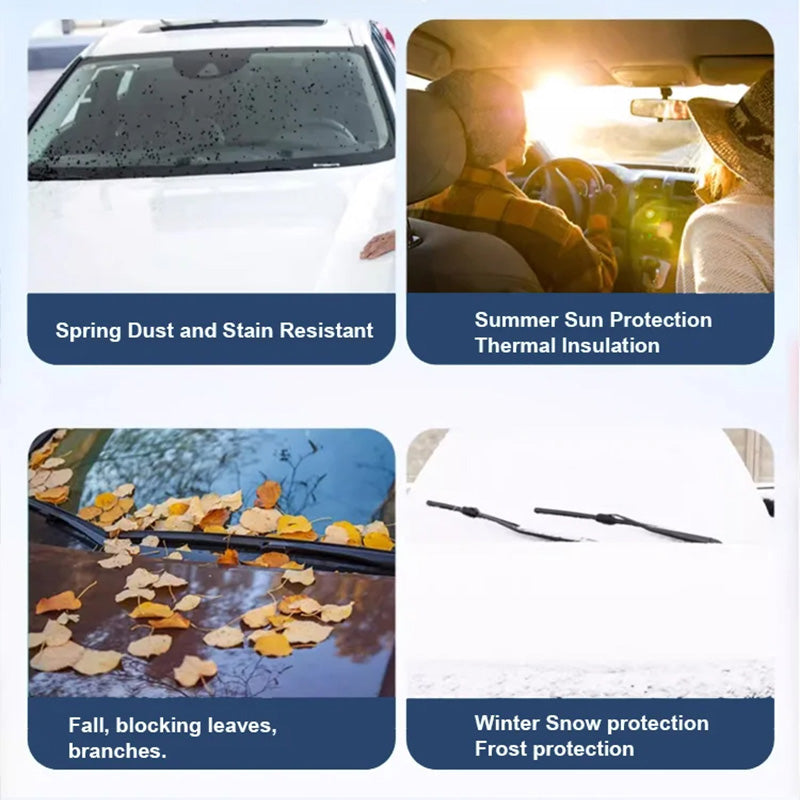 Car Windshield Cover with Suction Cups – prevents frost & snow. Keeps car cool in summer, no scraping in winter! 🛡️✅
